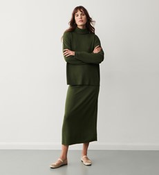 Thea Khaki Knitted Midi Skirt