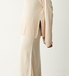 Thea Pale Oatmeal Knitted Midi Skirt
