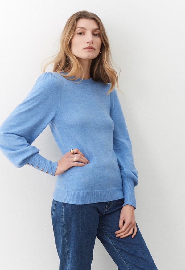 Pale blue outlet crew neck jumper