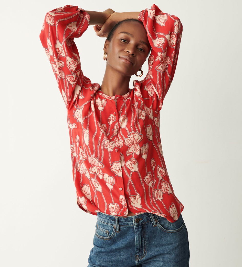 Lena Red Floral Blouse