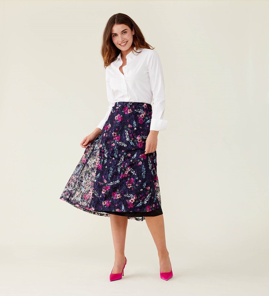 Steph Navy Floral Lace Skirt