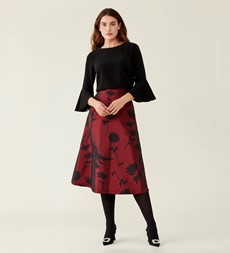 Naia Taffeta Burgundy Floral Skirt