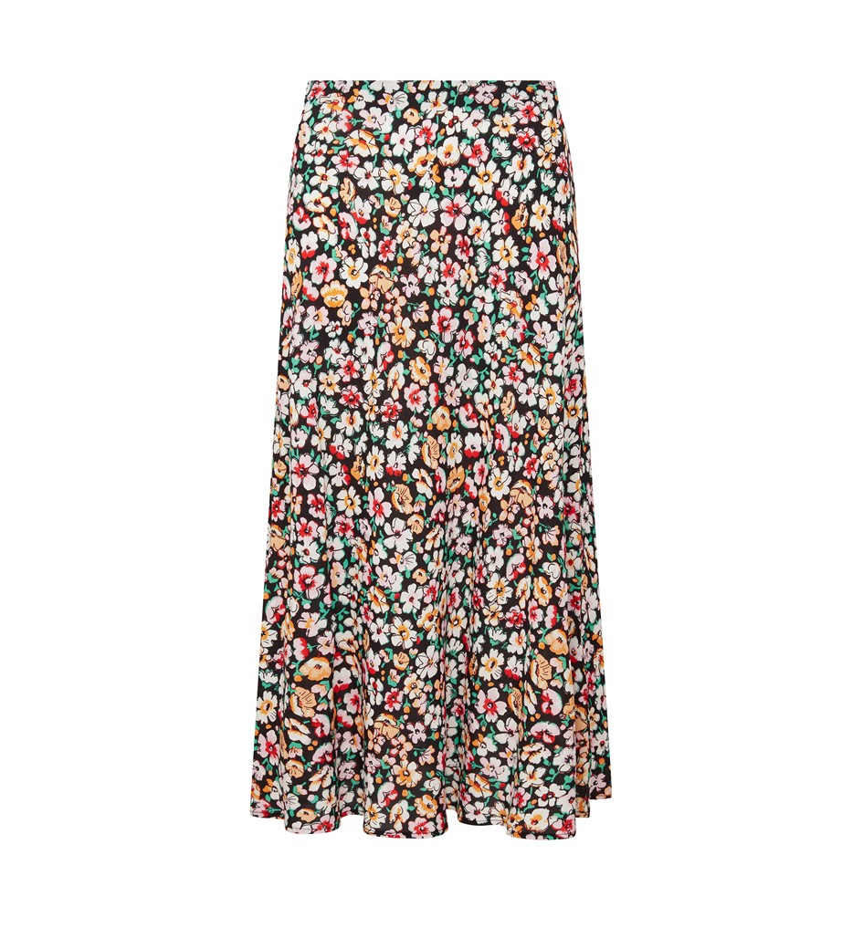 Evelyn Black Daisies Midi Skirt