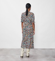 Evelyn Black Daisies Midi Skirt