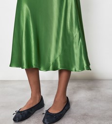 Evelyn Green Satin Midi Skirt