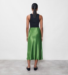 Evelyn Green Satin Midi Skirt
