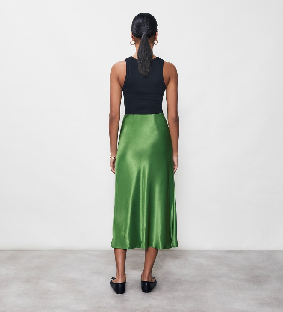 Evelyn Green Satin Midi Skirt