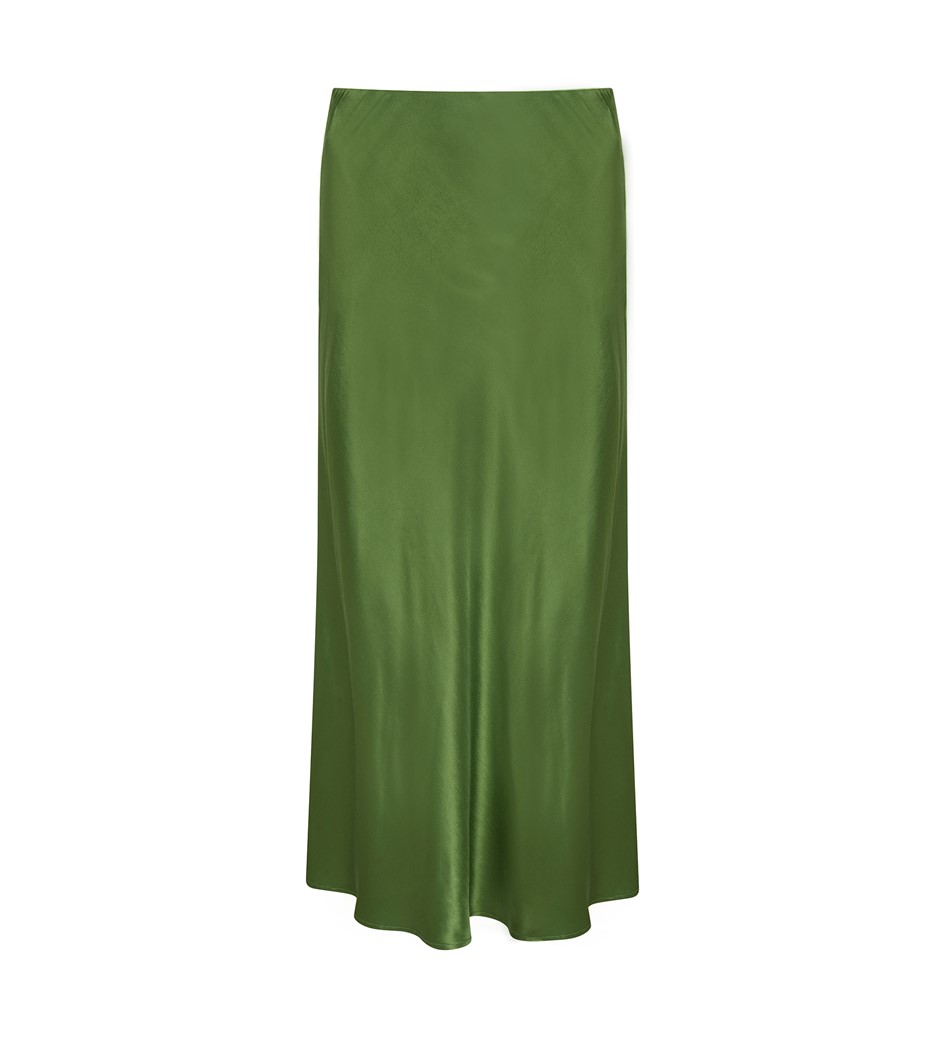 Evelyn Green Satin Midi Skirt