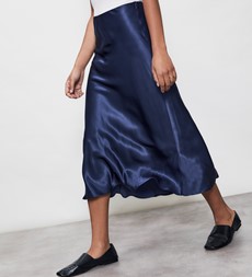 Evelyn Navy Satin Midi Skirt