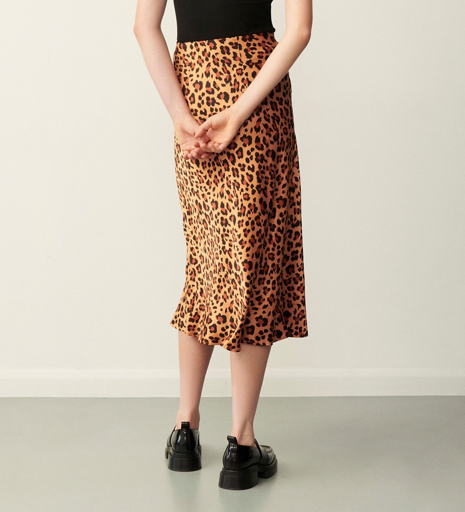 Evelyn Brown Leopard Satin Skirt