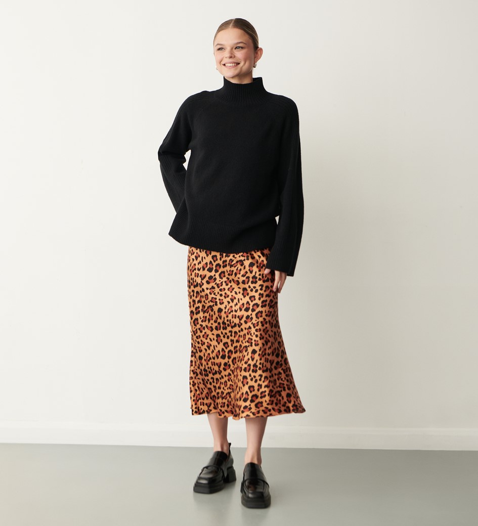 Evelyn Brown Leopard Satin Skirt