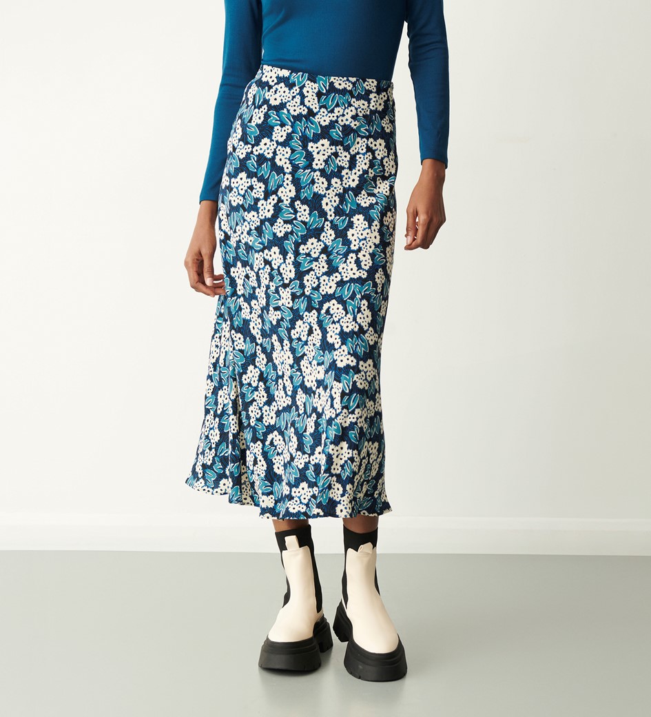 Evelyn Blue Daisy Midi Skirt