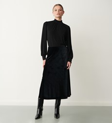Evelyn Black Velvet Midi Skirt