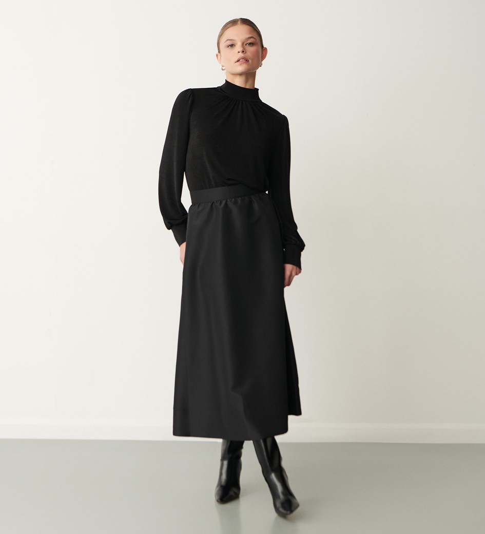 Bianca Black Taffeta Midi Skirt
