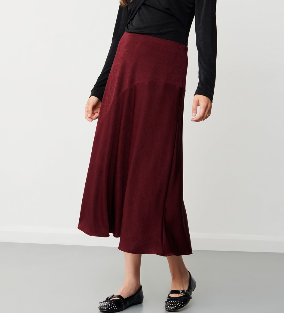 Harlow Bordeaux Jersey Midi Skirt