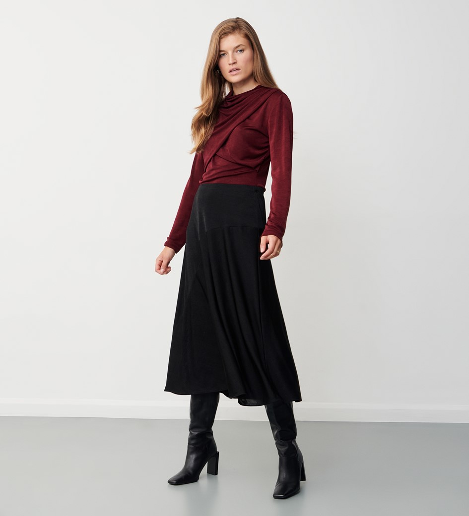 Harlow Black Jersey Midi Skirt
