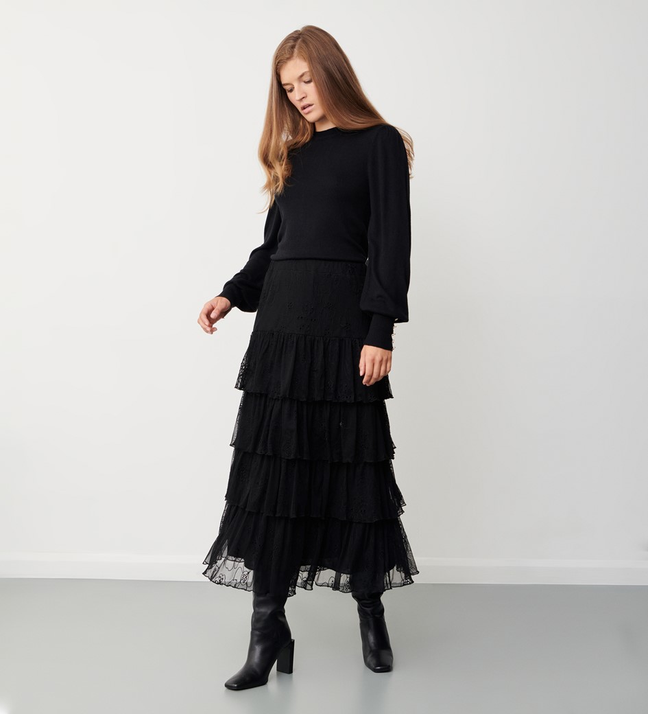 Elisa Black Lace Midi Skirt