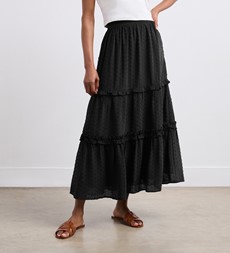 Everley Black Tiered Midi Skirt