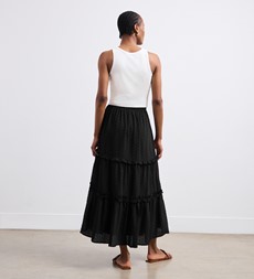 Everley Black Tiered Midi Skirt