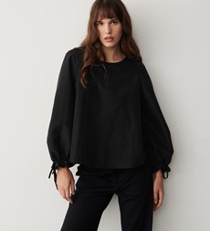 Ffion Black Taffeta Oversized Top