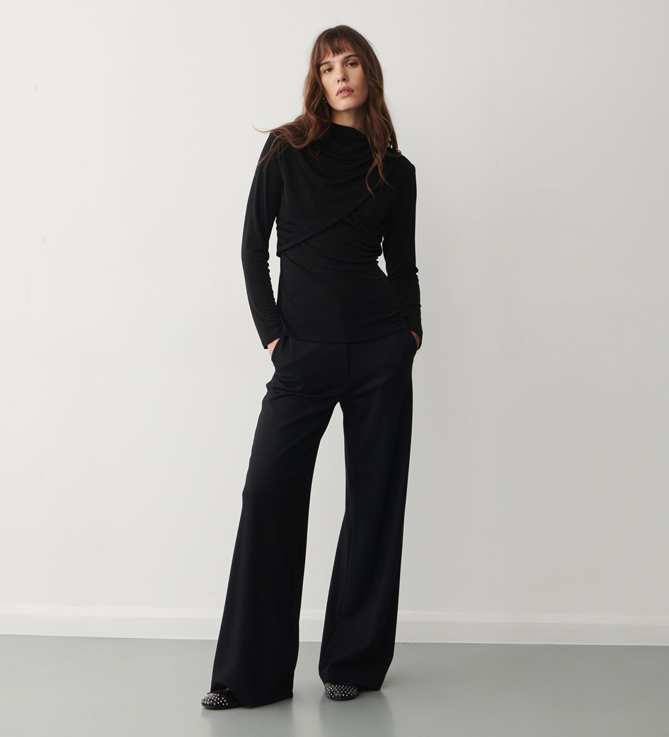 Pearl Black Jersey Wrap Top